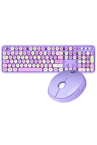 Round Km-6282 Renkli Tuşlu Mor Kablosuz Q Multimedia Klavye Mouse Set ürün fotoğrafı