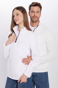 Unisex Standart Fit Anti-pilling Tüylenme Yapmayan Soğuk Geçirmez Ekru Dik Yaka Polar Sweatshirt ürün fotoğrafı