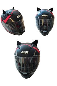 Kask süsü -3 lü set Kedi kulağı,kask boynuzu ve Rüzgar Tutmaz kedi kulağı sağ sol takım-siyah ürün fotoğrafı