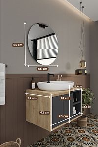 Gül 70 Cm %100 Mdf Lavabolu Banyo Dolabı Ayna Alt Dolap Lavabo ürün fotoğrafı