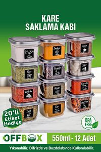 12 Adet 24 Parça 0,55 Litre Kahvaltılık Erzak Saklama Kabı Baharatlık Seti 20 Etiket Hediyeli ürün fotoğrafı