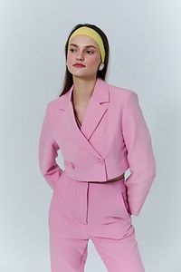 Kruvaze Crop Blazer Ceket Pembe ürün fotoğrafı