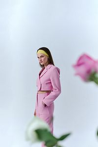 Kruvaze Crop Blazer Ceket Pembe ürün fotoğrafı