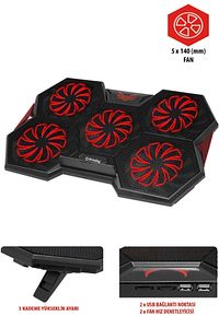 Gp4 E-sport Desing 5 Fanlı Ledli Pro Standlı 15-17" Uyumlu Notebook Soğutucu ürün fotoğrafı