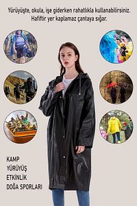 Su Geçirmez Yağmurluk Kadın-erkek Çıtçıtlı Kapüşonlu Eva Siyah ürün fotoğrafı