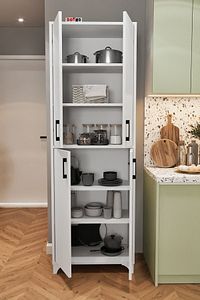 Çok Amaçlı Dolap 4 Kapaklı 6 Bölmeli Banyo Dolabı Mutfak Dolabı Nehir Beyaz ürün fotoğrafı