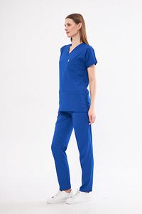Saks Mavi Likralı Unisex Medikal Hemşire Ve Doktor Üniforması Scrubs Cerrahi Giyim Takım ürün fotoğrafı