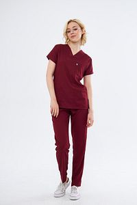 Bordo Medikal Hemşire Üniforması Unisex Yüksek Pamuk Likra Doktor Hekim Hemşire Scrubs ürün fotoğrafı