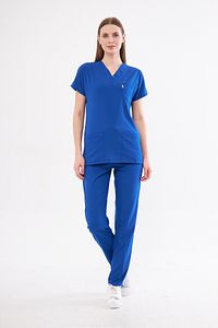 Saks Mavi Likralı Unisex Medikal Hemşire Ve Doktor Üniforması Scrubs Cerrahi Giyim Takım ürün fotoğrafı