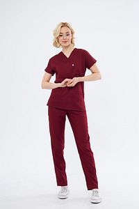 Bordo Medikal Hemşire Üniforması Unisex Yüksek Pamuk Likra Doktor Hekim Hemşire Scrubs ürün fotoğrafı