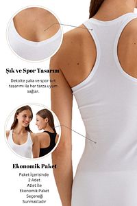 2'li Ekonomik Paket Siyah-beyaz 1008 Racerback - Sporcu Pamuklu Atlet ürün fotoğrafı