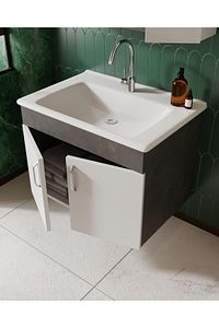 Gümüş 65 Cm Lavabolu Banyo Dolabı Retro Gümüş-beyaz Seramik Lavabo Dahil ürün fotoğrafı