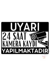 24 Saat Kamera Kaydı Yapılmaktadır Uyarı Levhası, Uv Baskılı Metal Tabela, Siyah, 15cmx22,5cm ürün fotoğrafı
