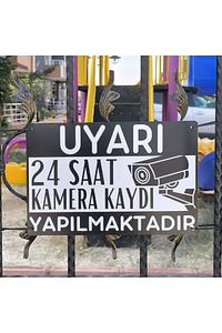 24 Saat Kamera Kaydı Yapılmaktadır Uyarı Levhası, Uv Baskılı Metal Tabela, Siyah, 15cmx22,5cm ürün fotoğrafı