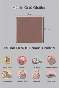 3'lü Çok Amaçlı Müslin Bez, Örtü, Battaniye Seti Unisex Renkli %100 Pamuk - 75x75 Cm ürün fotoğrafı