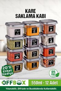 12 Adet 24 Parça 0,55 Litre Kahvaltılık Erzak Saklama Kabı Baharatlık Seti 20 Etiket Hediyeli ürün fotoğrafı