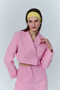 Kruvaze Crop Blazer Ceket Pembe ürün fotoğrafı
