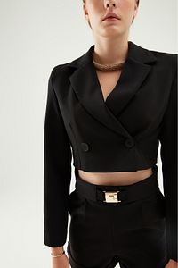 Kruvaze Crop Blazer Ceket Siyah ürün fotoğrafı