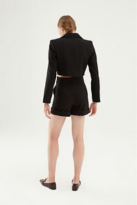 Kruvaze Crop Blazer Ceket Siyah ürün fotoğrafı