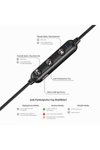 Es204 Boyun Bantlı Kablosuz Bluetooth 5.0 Mikrofonlu Kulak Içi Kulaklık Siyah ürün fotoğrafı