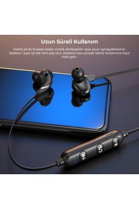 Es204 Boyun Bantlı Kablosuz Bluetooth 5.0 Mikrofonlu Kulak Içi Kulaklık Siyah ürün fotoğrafı
