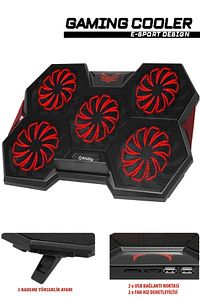 Gp4 E-sport Desing 5 Fanlı Ledli Pro Standlı 15-17" Uyumlu Notebook Soğutucu ürün fotoğrafı