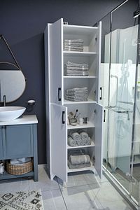 Çok Amaçlı Dolap 4 Kapaklı 6 Bölmeli Banyo Dolabı Mutfak Dolabı Nehir Beyaz ürün fotoğrafı