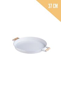 3 Lü Beyaz (45, 37, 30 CM) Ahşap Kulplu Metal Tepsi Çay Tepsisi Sunum Tepsi Seti ürün fotoğrafı