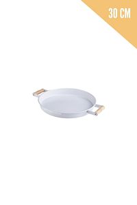 3 Lü Beyaz (45, 37, 30 CM) Ahşap Kulplu Metal Tepsi Çay Tepsisi Sunum Tepsi Seti ürün fotoğrafı