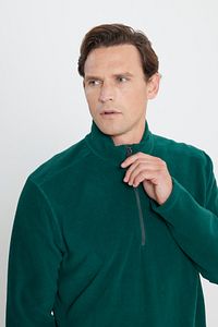 Erkek Yeşil Anti-pilling Tüylenme Yapmayan Standart Fit Dik Yaka Soğuk Geçirmez Polar Sweatshirt ürün fotoğrafı