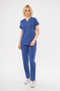 Fırtına Mavi Likralı Unisex Yarasa Kol Hemşire Ve Doktor Forması Takımı Scrubs Hastane Üniforması ürün fotoğrafı