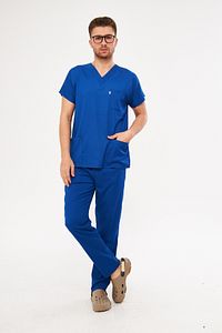 Saks Mavi Likralı Unisex Medikal Hemşire Ve Doktor Üniforması Scrubs Cerrahi Giyim Takım ürün fotoğrafı
