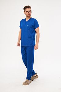 Saks Mavi Likralı Unisex Medikal Hemşire Ve Doktor Üniforması Scrubs Cerrahi Giyim Takım ürün fotoğrafı