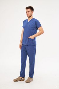 Fırtına Mavi Likralı Unisex Yarasa Kol Hemşire Ve Doktor Forması Takımı Scrubs Hastane Üniforması ürün fotoğrafı