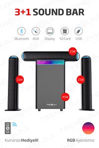 HP-TV01 3+1 Soundbar Ev Sinema Sistemi Stereo Hd Ses Kalitesi Rgb Kablolu 45W AMFİ 15WX3  SOUNDBAR ürün fotoğrafı