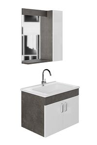 Gümüş 65 Cm Lavabolu Banyo Dolabı Retro Gümüş-beyaz Seramik Lavabo Dahil ürün fotoğrafı