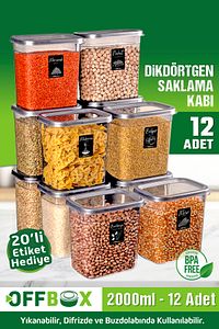 12 Adet 24 Parça 2 Litre Dikdörtgen Erzak Bakliyat Saklama Kabı Seti 20 Etiket Hediyeli ürün fotoğrafı