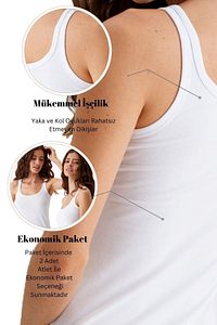 2'li Ekonomik Paket Beyaz 1025 Kare Yaka Kalın Askılı Basic Pamuklu Atlet Set ürün fotoğrafı