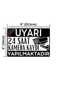 24 Saat Kamera Kaydı Yapılmaktadır Uyarı Levhası, Uv Baskılı Metal Tabela, Siyah, 15cmx22,5cm ürün fotoğrafı