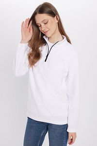 Unisex Standart Fit Anti-pilling Tüylenme Yapmayan Soğuk Geçirmez Ekru Dik Yaka Polar Sweatshirt ürün fotoğrafı
