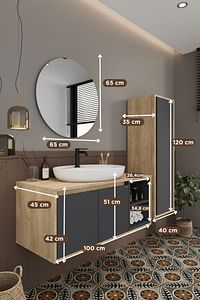 Gül 100 Cm %100 Mdf Lavabolu Banyo Dolabı Ayna Alt Dolap Lavabo Boy Dolabı ürün fotoğrafı