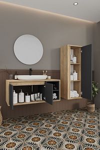 Gül 100 Cm %100 Mdf Lavabolu Banyo Dolabı Ayna Alt Dolap Lavabo Boy Dolabı ürün fotoğrafı