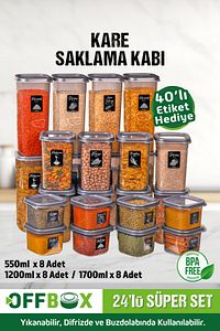 24 Adet 48 Parça 0,55-1,2-1,7 Litre Kare Erzak Bakliyat Baharat Saklama Kabı Seti 40 Etiket Hediyeli ürün fotoğrafı