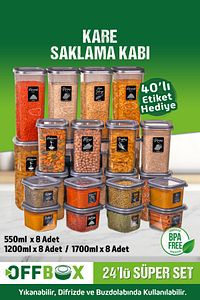 24 Adet 48 Parça 0,55-1,2-1,7 Litre Kare Erzak Bakliyat Baharat Saklama Kabı Seti 40 Etiket Hediyeli ürün fotoğrafı