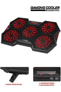 Gp4 E-sport Desing 5 Fanlı Ledli Pro Standlı 15-17" Uyumlu Notebook Soğutucu ürün fotoğrafı