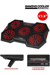 Gp4 E-sport Desing 5 Fanlı Ledli Pro Standlı 15-17" Uyumlu Notebook Soğutucu ürün fotoğrafı