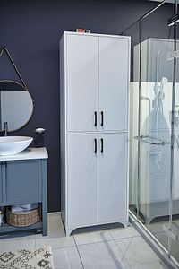 Çok Amaçlı Dolap 4 Kapaklı 6 Bölmeli Banyo Dolabı Mutfak Dolabı Nehir Beyaz ürün fotoğrafı