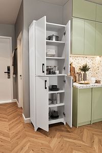 Çok Amaçlı Dolap 4 Kapaklı 6 Bölmeli Banyo Dolabı Mutfak Dolabı Nehir Beyaz ürün fotoğrafı