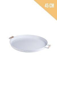 3 Lü Beyaz (45, 37, 30 CM) Ahşap Kulplu Metal Tepsi Çay Tepsisi Sunum Tepsi Seti ürün fotoğrafı