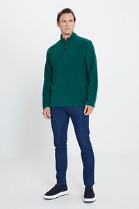Erkek Yeşil Anti-pilling Tüylenme Yapmayan Standart Fit Dik Yaka Soğuk Geçirmez Polar Sweatshirt ürün fotoğrafı